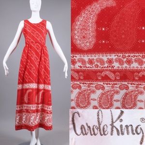 S Vintage 70s Red Handkerchief Maxi Dress
